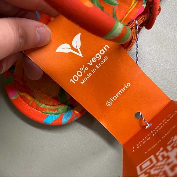 Farm Rio Sandal Flat Tropical Tube Strap Buckle Beaded Orange Size 7 NIB - Picture 4 of 9